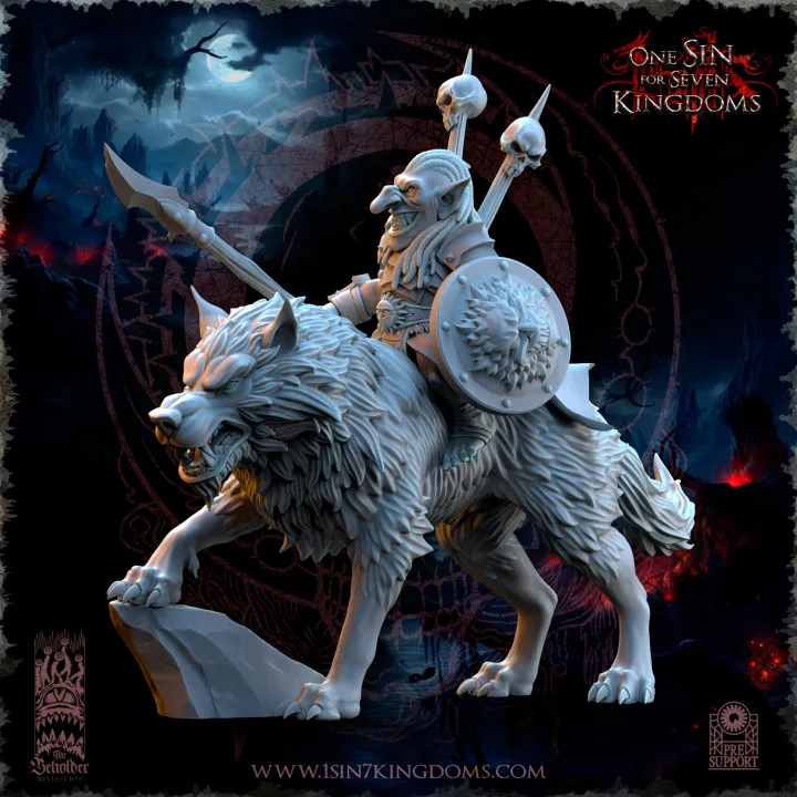 The Beholder miniatures- Gobelins - Chef gobelin sur loups géant