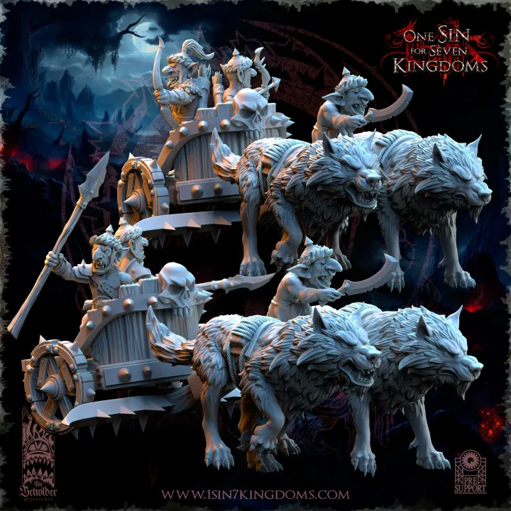 The Beholder miniatures- Gobelins - Chariot à loups gobelin avec archers