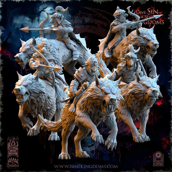 The Beholder miniatures- Gobelins - Gobelins sur loups avec arcs