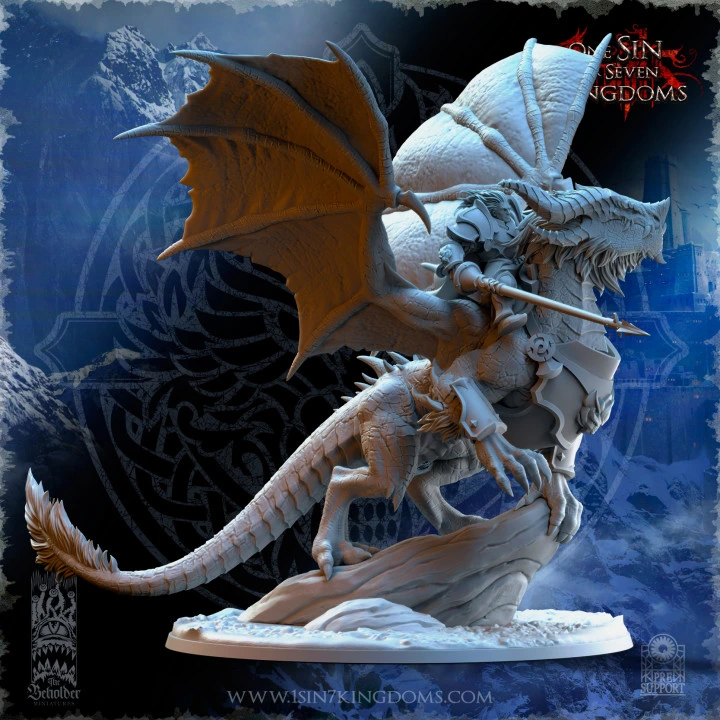 The Beholder miniatures- Stormwolves -  Trym Drakesong warlord sur dragon (Socle carré, 28mm)