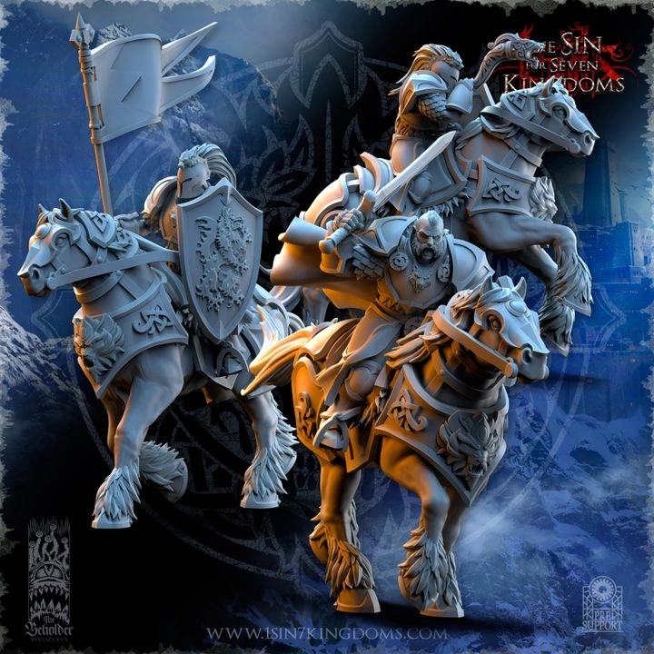 The Beholder miniatures- Stormwolves -  Chevaliers montés Etat major complet (Socle carré, 28mm)