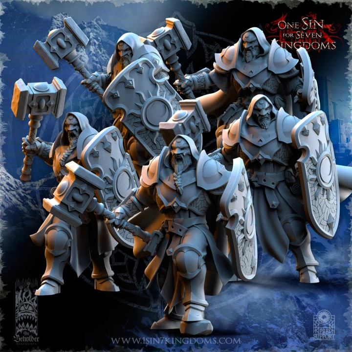 The Beholder miniatures- Stormwolves -  Moon Howlers - Marteau bouclier (Socle carré, 28mm, Par 10)
