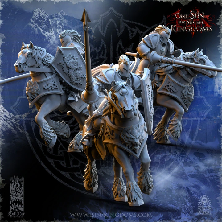 The Beholder miniatures- Stormwolves - Chevaliers montés avec lances et boucliers (Socle carré, 28mm, Par 10)