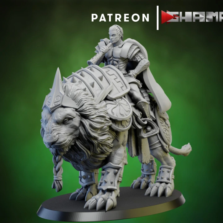 Ghamak - Spartans - Cavalier sur lion 3 (Socle carré, 28mm)