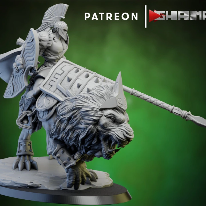 Ghamak - Spartans - Cavalier sur lion 5 (Socle carré, 28mm)