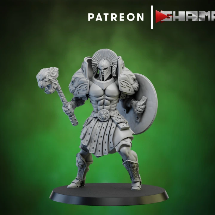 Ghamak - Spartans - Guerrier arme de base et bouclier 2 (Socle carré, 28mm)