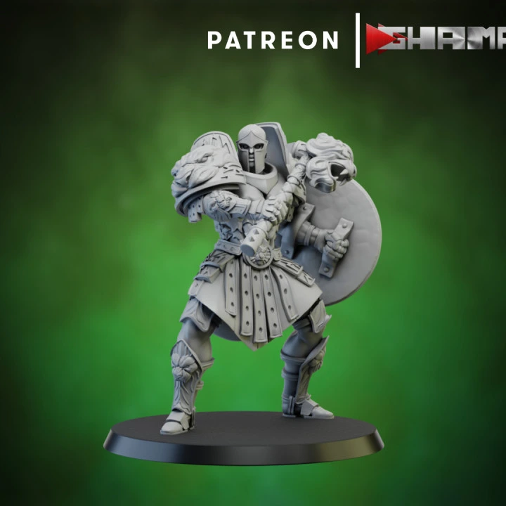 Ghamak - Spartans - Guerrier arme de base et bouclier 3 (Socle carré, 28mm)