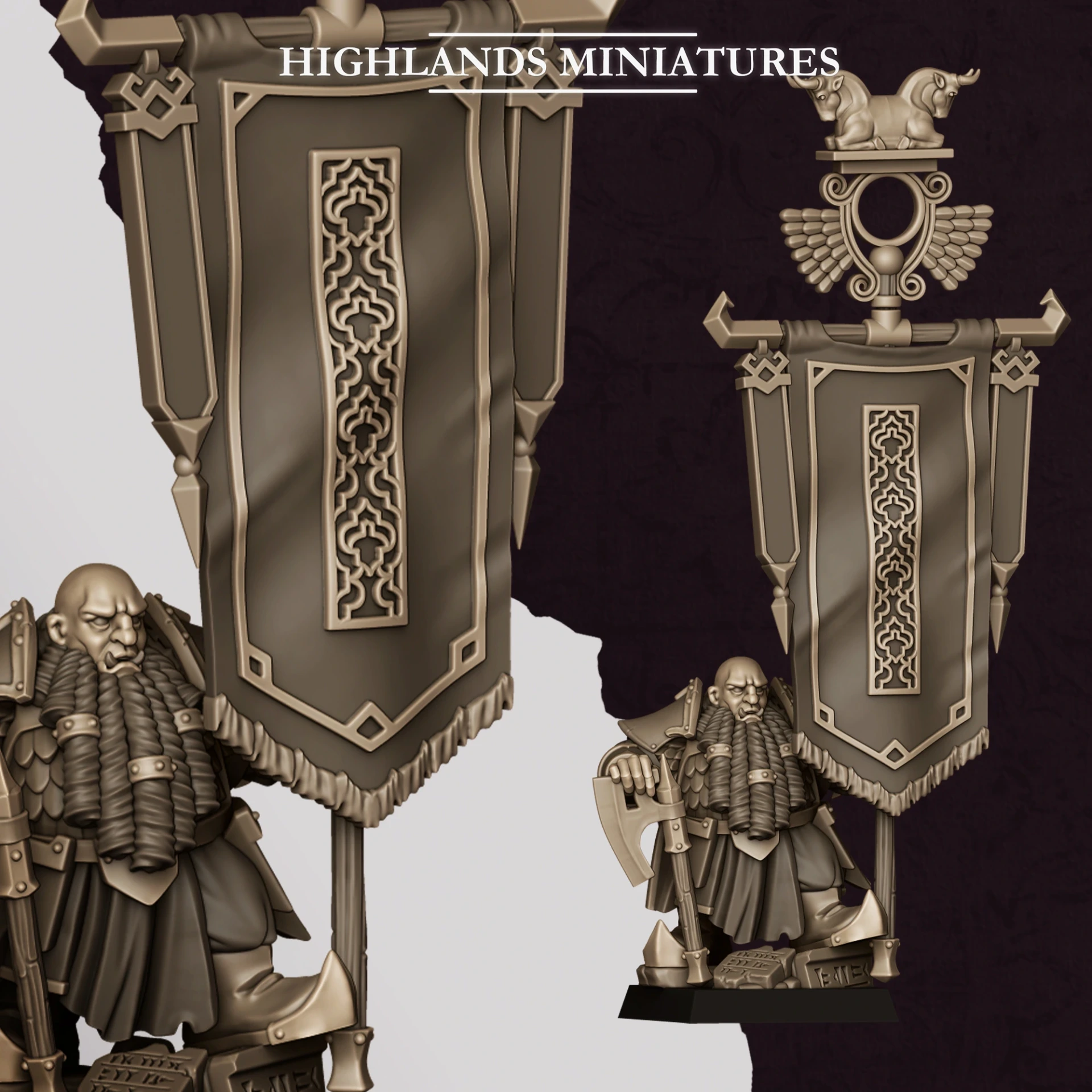 Highlands Miniatures - Nains corrompus - porteur de grande bannière