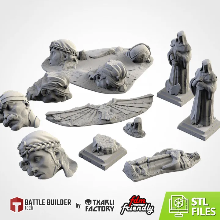 Txarli - Décors Fantasy - Lot de statues en ruines