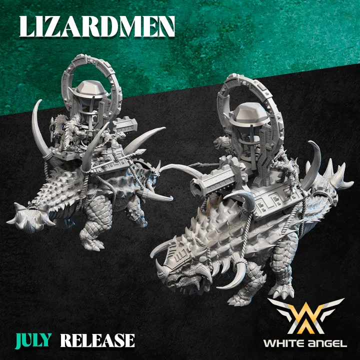 White angel - Hommes lezards - Ankylosaurus (option 1) (Socle carré, 28mm)