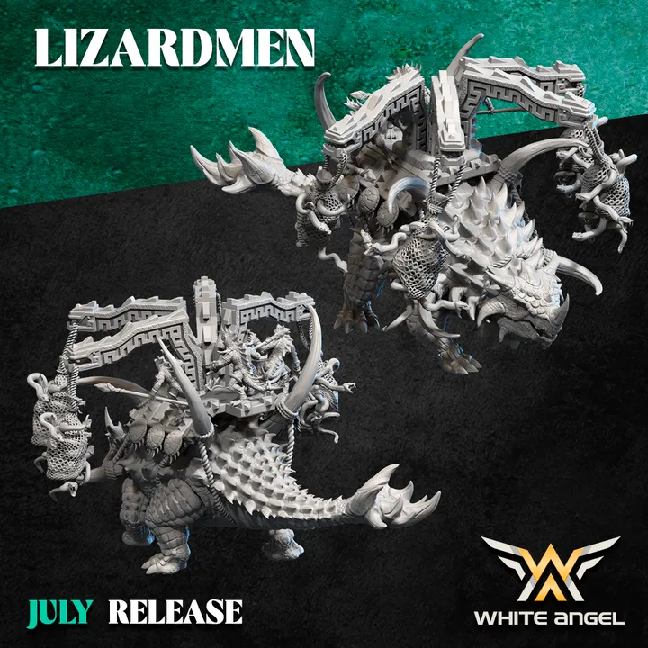 White angel - Hommes lezards - Ankylosaurus (option 2) (Socle carré, 28mm)