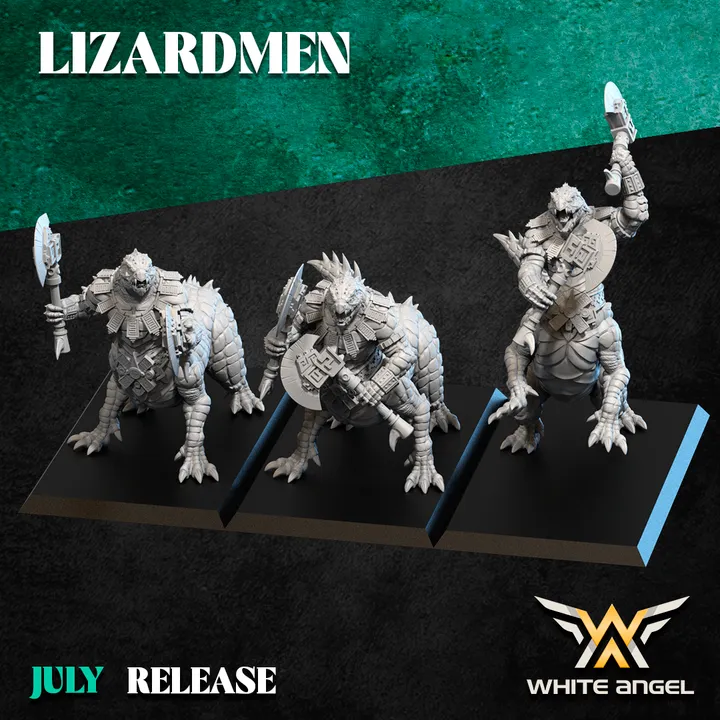 White angel - Hommes lezards - Centaures-lézards avec armes additionnelles (X3) (Socle carré, 28mm)