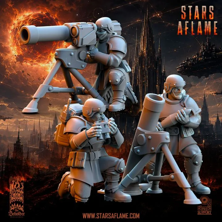 The Beholder miniatures- TSF Lance missiles et mortiers (Socle carré, 28mm)