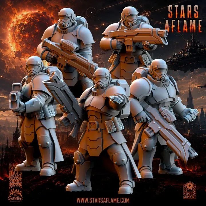 The Beholder miniatures- TSF Solarkin Elites with HEL Rifle (Socle carré, 28mm, Par 10)
