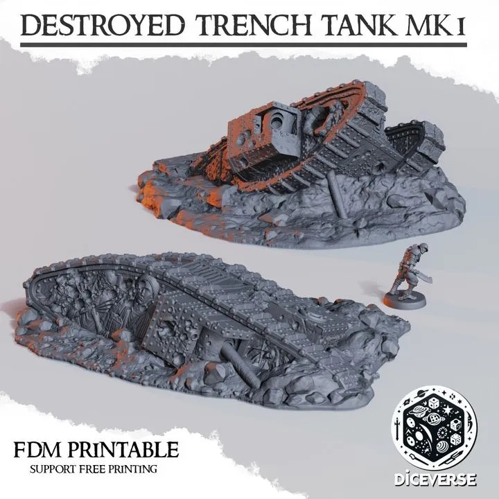 Diceverse - Décors - Tank détruit (28mm)