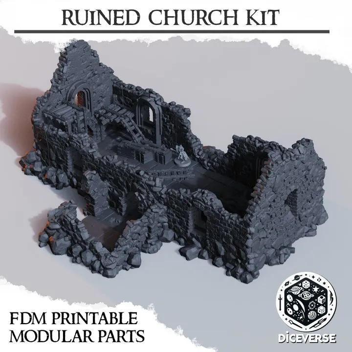 Diceverse - Décors - Eglise en ruines (Modulable) (28mm)