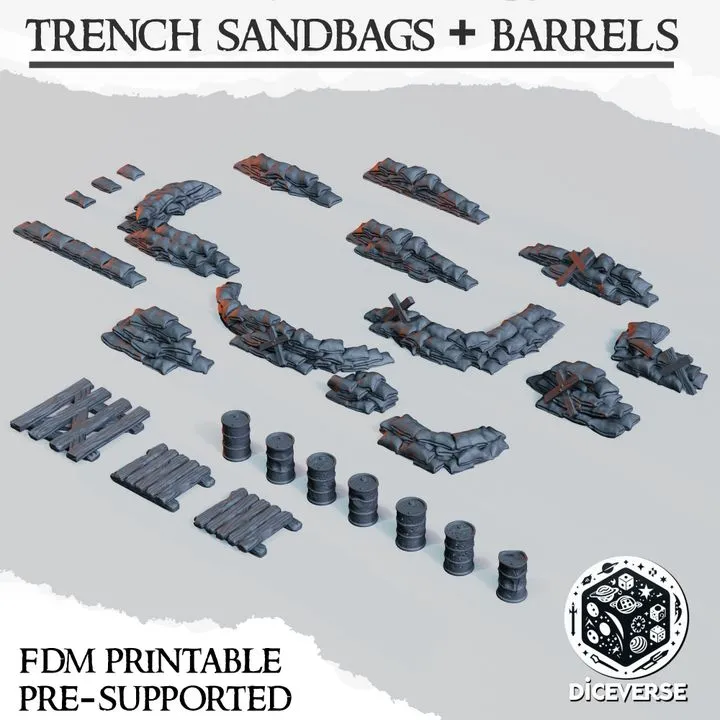 Diceverse - Décors - Set de sacs de sables et barils (26 éléments) (28mm)