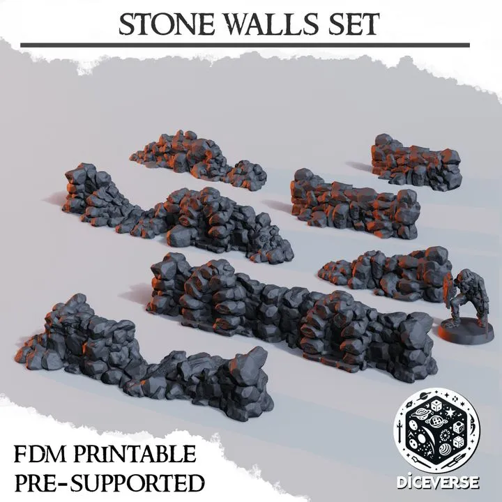 Diceverse - Décors - Set de 7 murs en pierres (28mm)