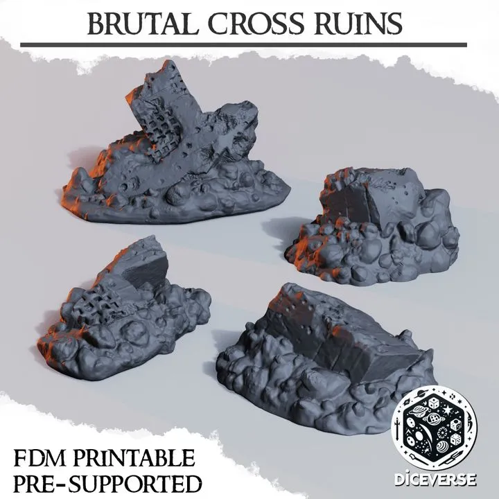 Diceverse - Décors - Ruines de grande croix (4 éléments) (28mm)