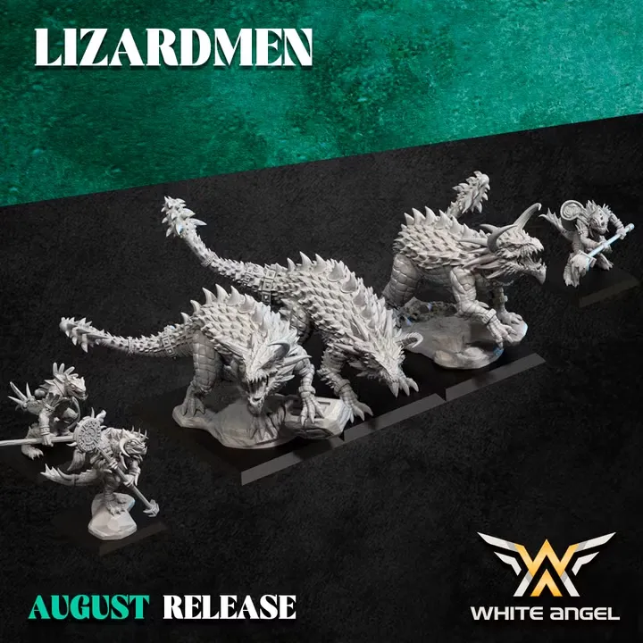 White angel - Hommes lezards - ZOZONSAURUS (3 + 3 servants) (Socle carré, 28mm)