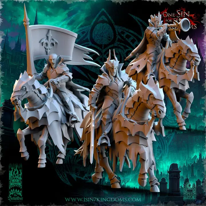 The Beholder miniatures- Vampires - Chevaliers montés Etat major complet (Socle carré, 28mm, Par 10)