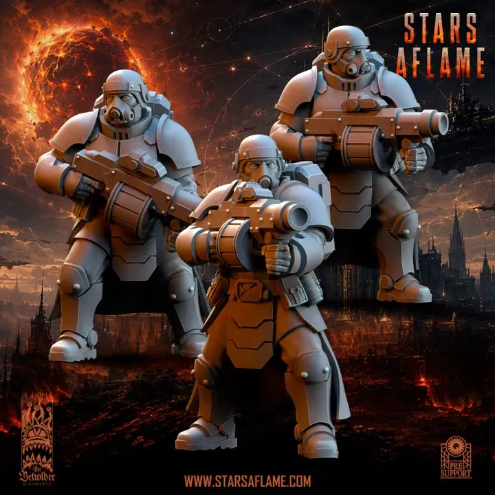 The Beholder miniatures- TSF Solarkin armes lourdes (x5) (Socle carré, 28mm, Par 10)