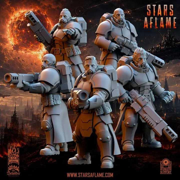 The Beholder miniatures- TSF Solarkin armes spaciales A (x5) (Socle carré, 28mm, Par 10)