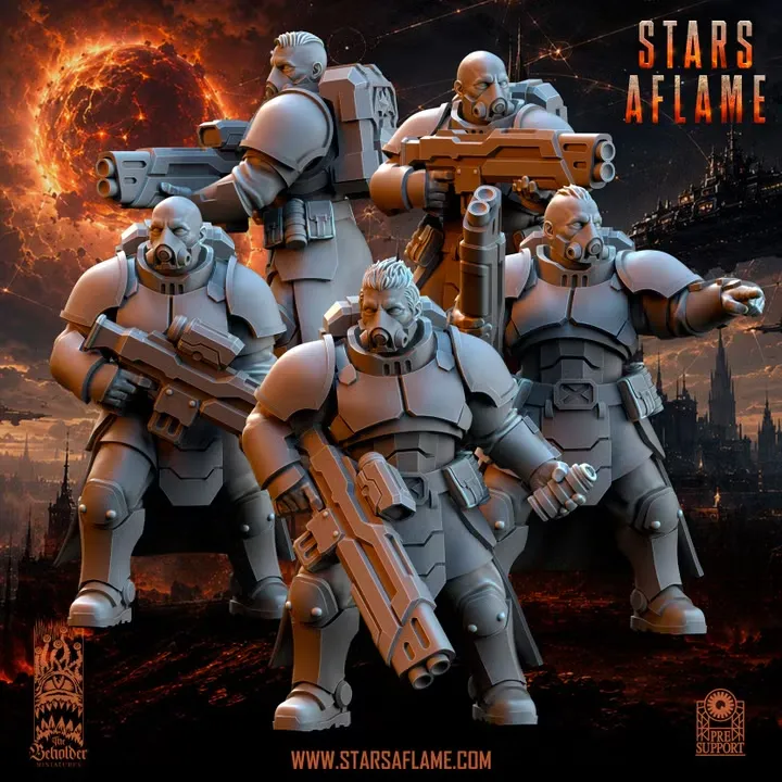 The Beholder miniatures- TSF Solarkin armes spaciales B (x5) (Socle carré, 28mm, Par 10)