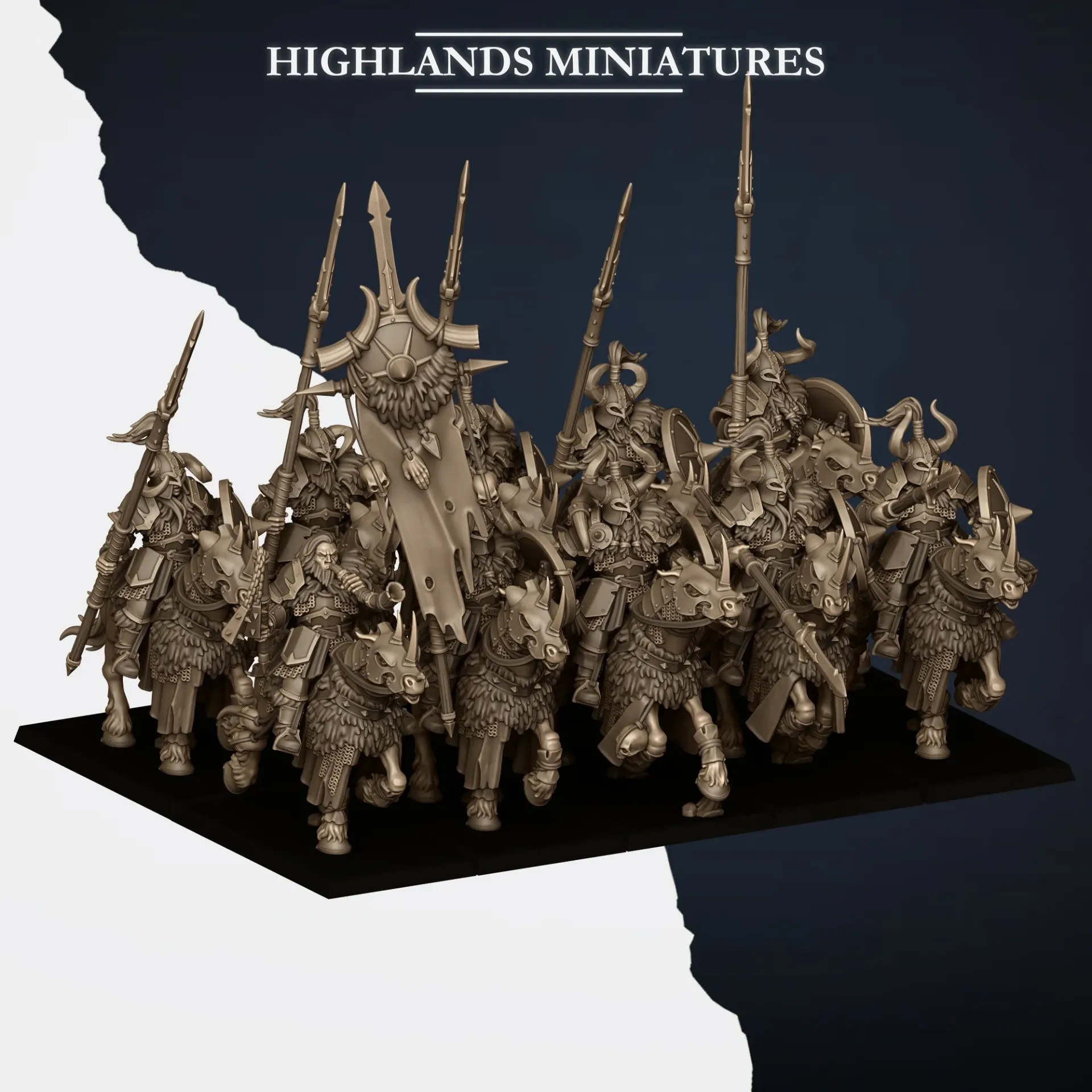 Highlands Miniatures - Nords - Huscarls montés (Socle carré, 28mm, Par 10, Avec Etat major complet (EMC))