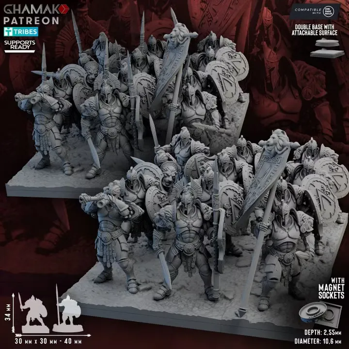 Ghamak - Spartans - Hippeis avec Epée (Socle carré, 28mm, Par 10)