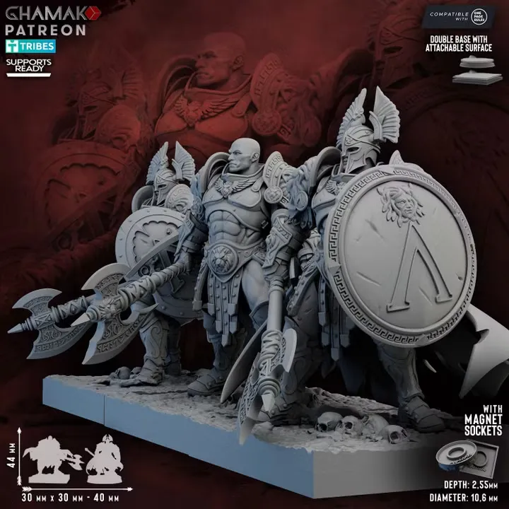 Ghamak - Spartans - Agis & the Hippagretae (3 figurines) (Socle carré, 28mm)