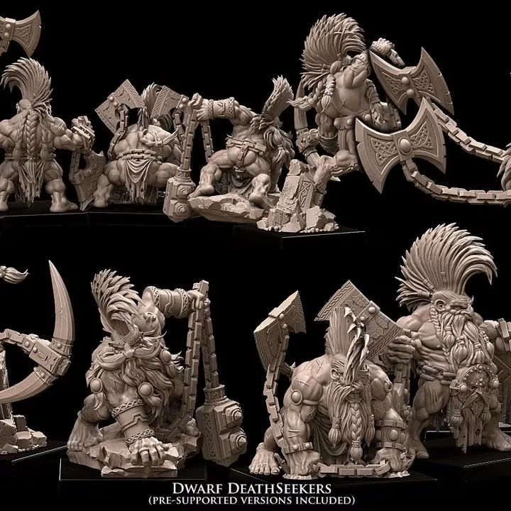Avatars of War - Régiments de berserkers nains (Socle carré, 28mm, Avec Etat major complet (EMC), Par 10)
