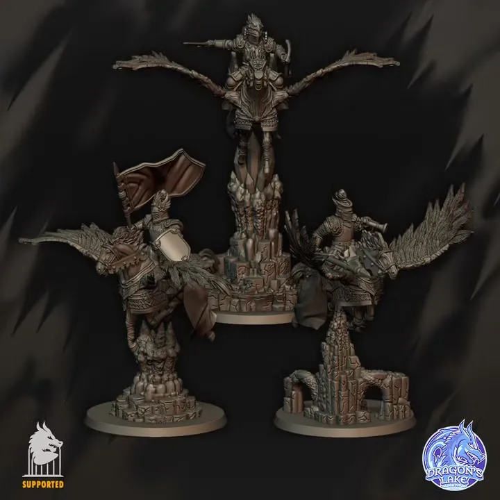 Dragon's Lake - Bretons - Chevaliers Pegases (28mm, Socle carré, Avec Etat major complet (EMC))