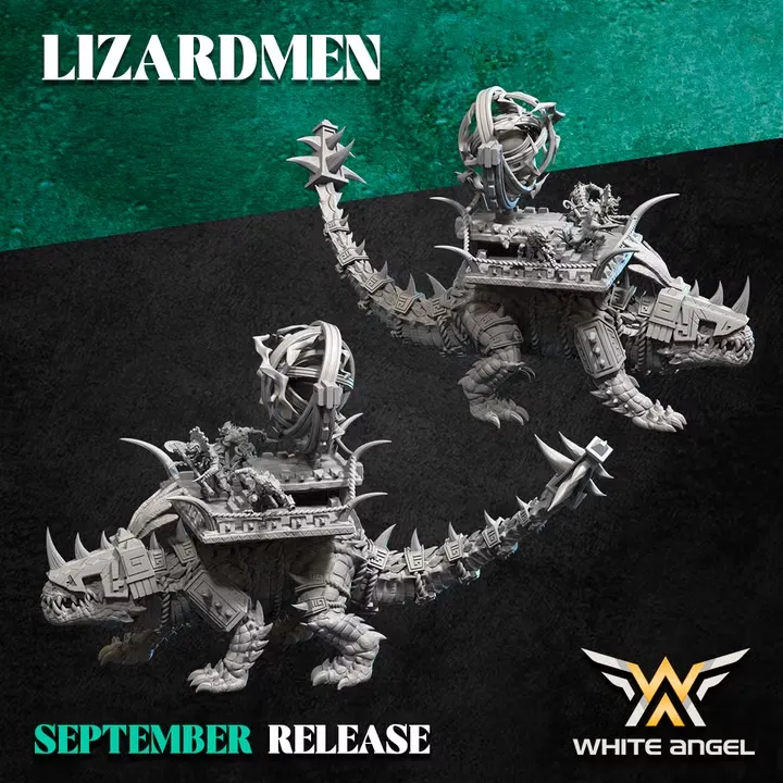 White angel - Hommes lezards - God saurus option 1 (Socle carré, 28mm)
