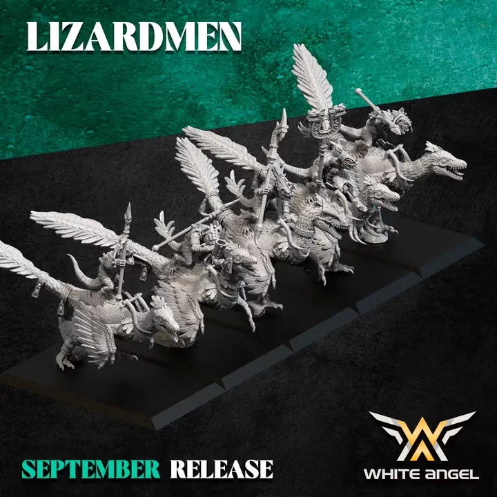 White angel - Hommes lezards -  SLIPPERY LIZARD RIDER (Socle carré, 28mm, Par 10)