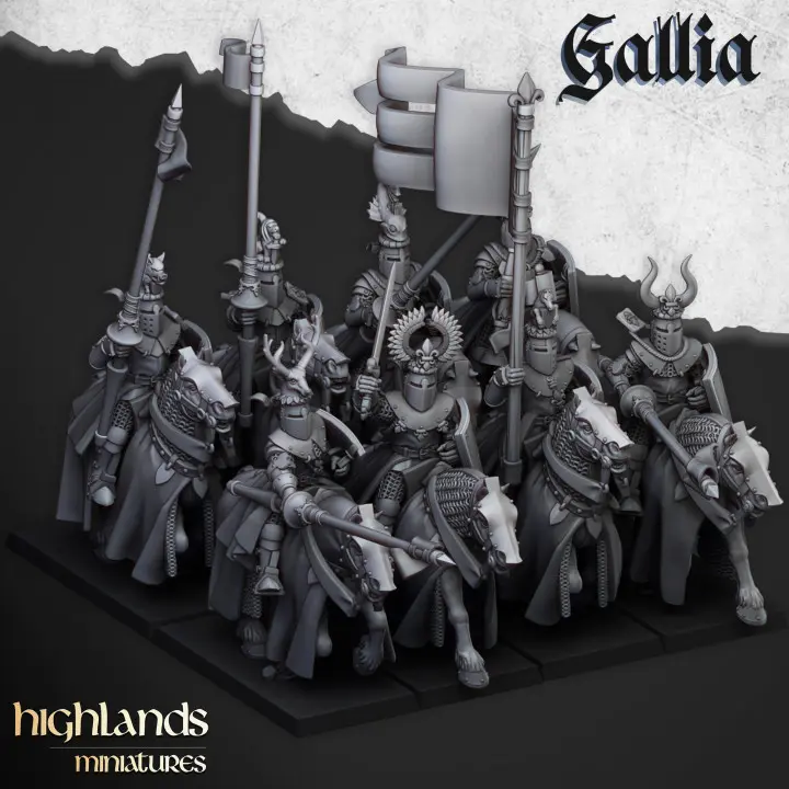 Highlands Miniatures - Bretons - Chevaliers montés (28mm, Par 10, Avec Etat major complet (EMC), Socle carré)