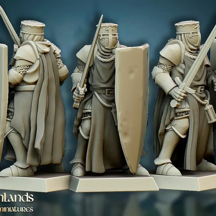 Highlands Miniatures - Bretons - Croisés à pied (28mm, Par 10, Avec Etat major complet (EMC), Socle carré)