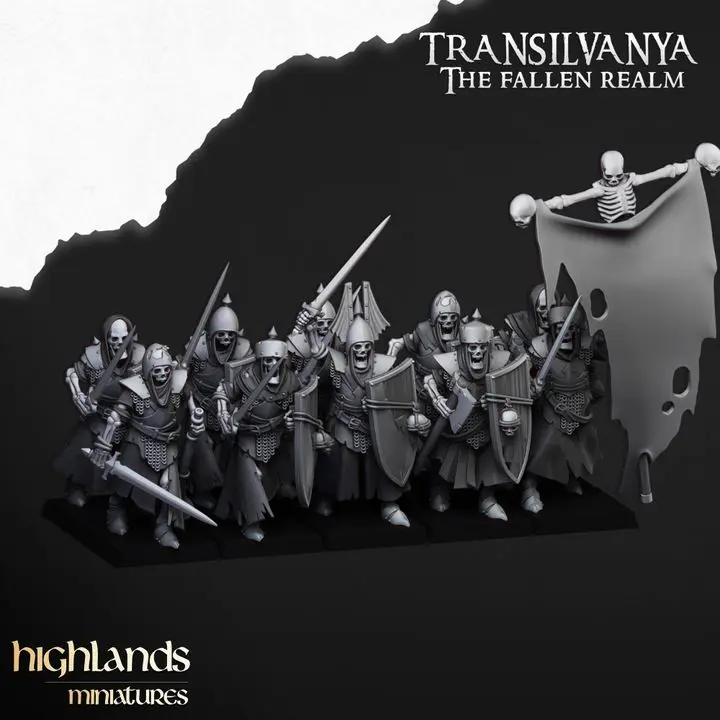 Highlands Miniatures - Gardes squelettes avec armes de base et boucliers