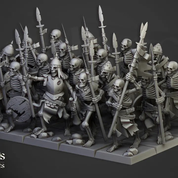 Highlands Miniatures - Guerriers squelettes avec lance et bouclier
