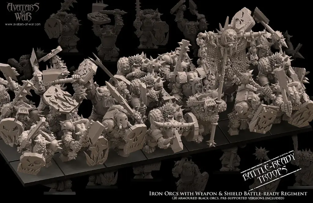 Avatars of War - Régiment d'Orcs noirs avec armes et boucliers (battle ready)