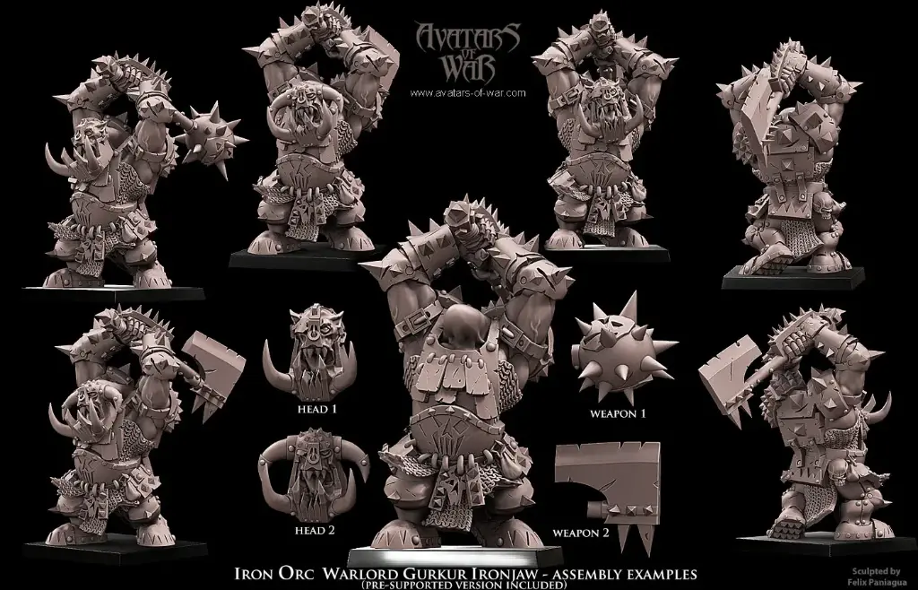 Avatars of War - Gurkur Mâchoire-de-Fer Seigneur de guerre orc noir (battle-ready)