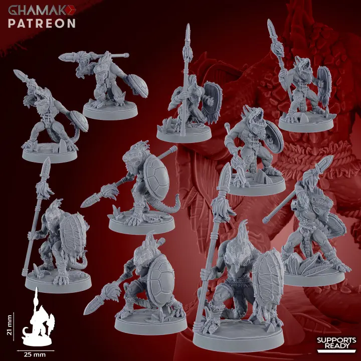Ghamak - Lizardmen - Geck'o Hunting Pack Lances et boucliers