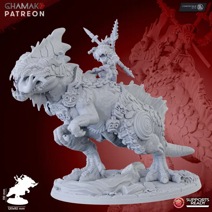 Ghamak - Lizardmen - Gek'o Warlock on Spinosaurus 