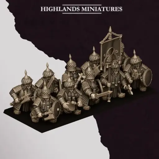 Highlands Miniatures - Nains corrompus - Guerriers avec armes de base et boucliers