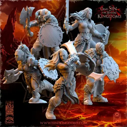 The Beholder miniatures- Guerriers corrompus - Maraudeurs Femmes Armes de base + boucliers