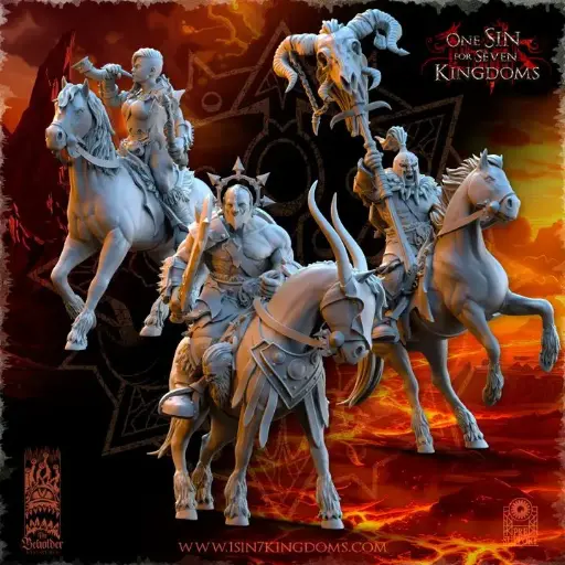 The Beholder miniatures- Guerriers corrompus - Maraudeurs du chaos montés - Etat major complet